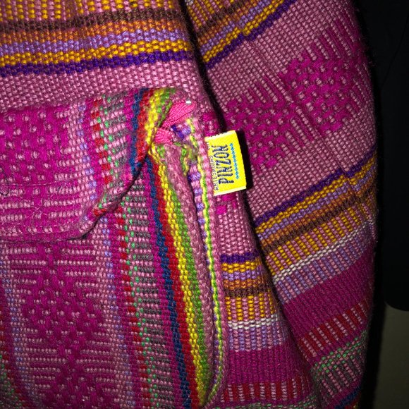 Artesanias Pinzon Mexican Boho Serape Hot Pink Large Backpack OS - Picture 3 of 12
